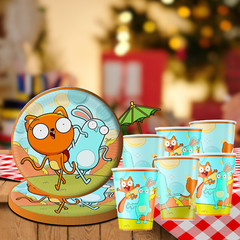 Kiff Cat Party Supplies happy birthday centerpiece decoration gift cup plate