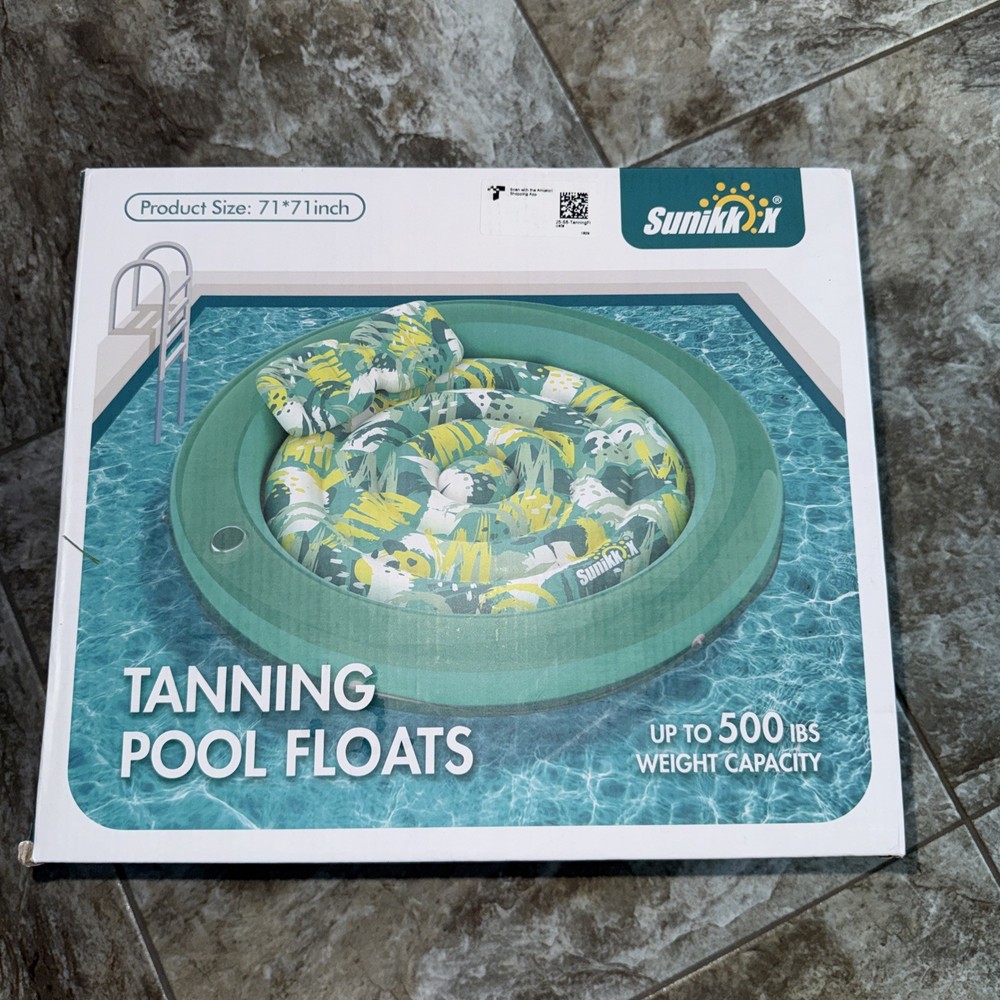 Sunikko X Inflatable Tanning Pool Float 71″ x 71″ with Pillow & Drink Holder