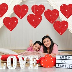 100 PCS 12 Inch Red Glitter Heart Cutouts Paper Cards Valentine’s Day Decor