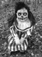 Halloween Animated Talking Zombie Clown Girl Doll Light Up Eyes Party Prop Decor