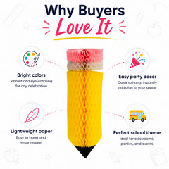 Pencil Hanging Honeycomb Decoration Classroom Teacher School Party Decor 12 In