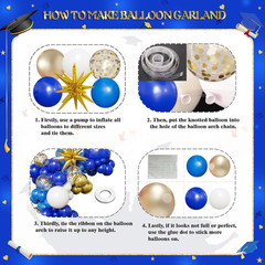 Blue White Gold Balloon Arch Kit Graduation Decorations 2026, 130Pcs Blue and…