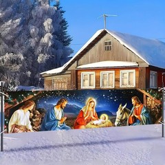 Nativity Scene Banner 79×18 Inches Christmas Fence Banner Holy Night Yard Dis…