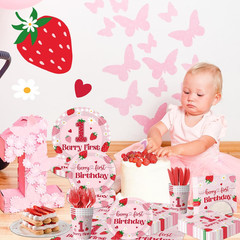 Berry 1st Birthday Tableware Set Plates Cups Napkins Forks for 24 Guests