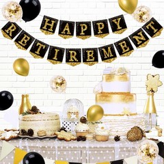 Happy Retirement Party Decorations Kit for Men Women, Black Gold Retirement