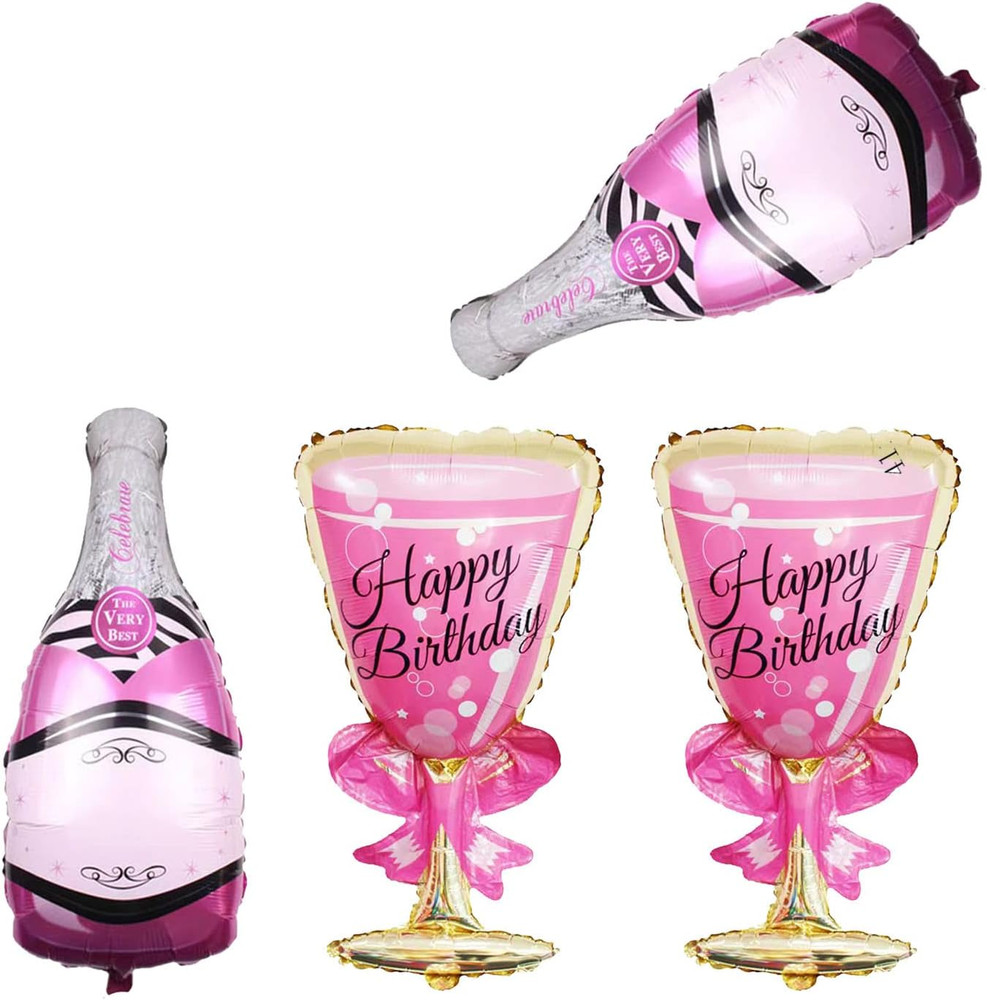 4Pcs 36Inch Champagne Bottle Foil Balloons and Goblet Wine Glass Large Mylar Foi