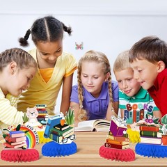 9Pcs Book Theme Honeycomb Centerpieces Boys Girls Party Table Decorations