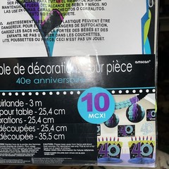 40th Birthday Decorating Kit 10 Pieces Purple & Teal Party Supply