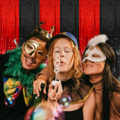 10 Pack Black and Red Party Backdrop Streamers Decorations Foil Fringe Curtains