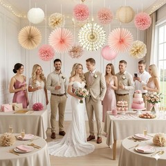 14 PCS Black Gold Party Decorations Hanging Paper Fans Lanterns Pom Poms Decor