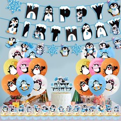 Penguin Birthday Party Decorations Include Birthday Banner Balloons Cupcake T…