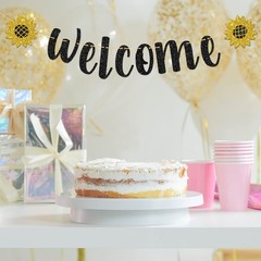 T-minimalist Welcome Banner, Black Glitter Hanging Sign Party Decorations, In…