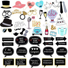 52PCS Wedding Photo Booth Props with Stick Bridal Shower Photo Booth Props Funny