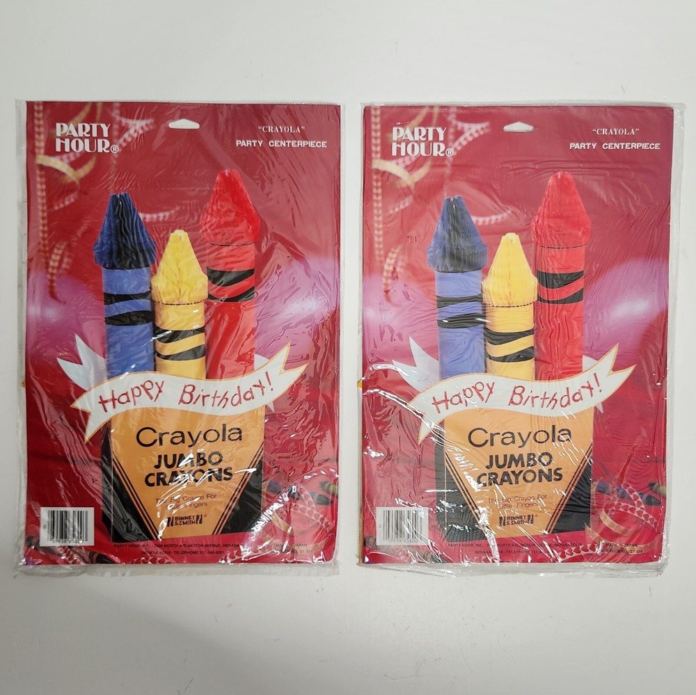 Paper Art Crayola NOS Party Table Centerpiece Happy Birthday Crayons Vintage