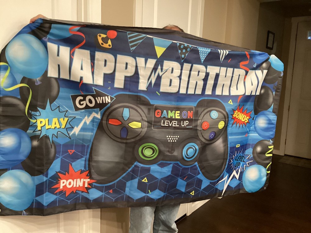 Birthday Banner For Gamers 72” X 42” Durable Tear Resistant Polyester Fabric