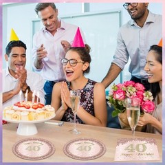 40 PCS Rose Gold 40th Birthday Plates & Napkins Set – Elegant 1986 Party Decor