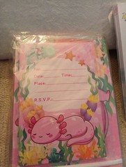 Axolotl Birthday Card Invitations, Ballons Etc. & Slumber Party Game Cards~ New