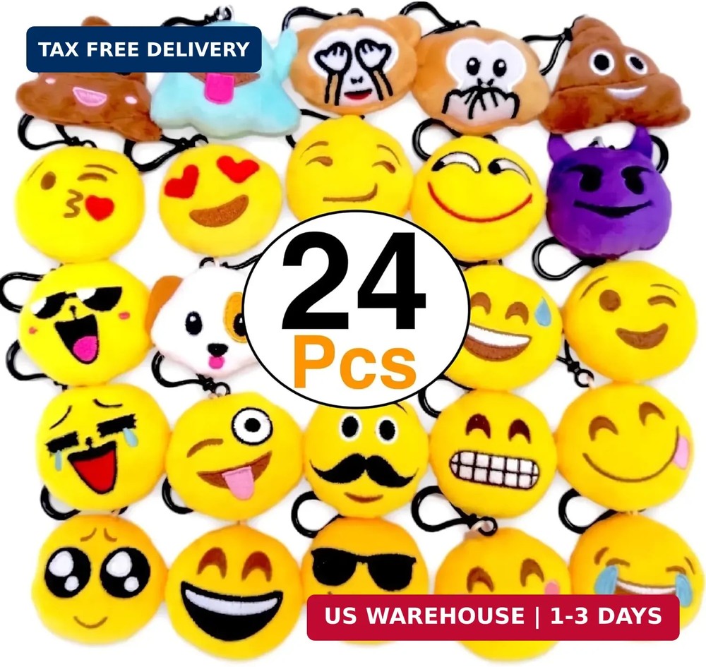 24 Emoji Keychains Party Favors – Birthday Gift for Kids – World Emoji Day Fun