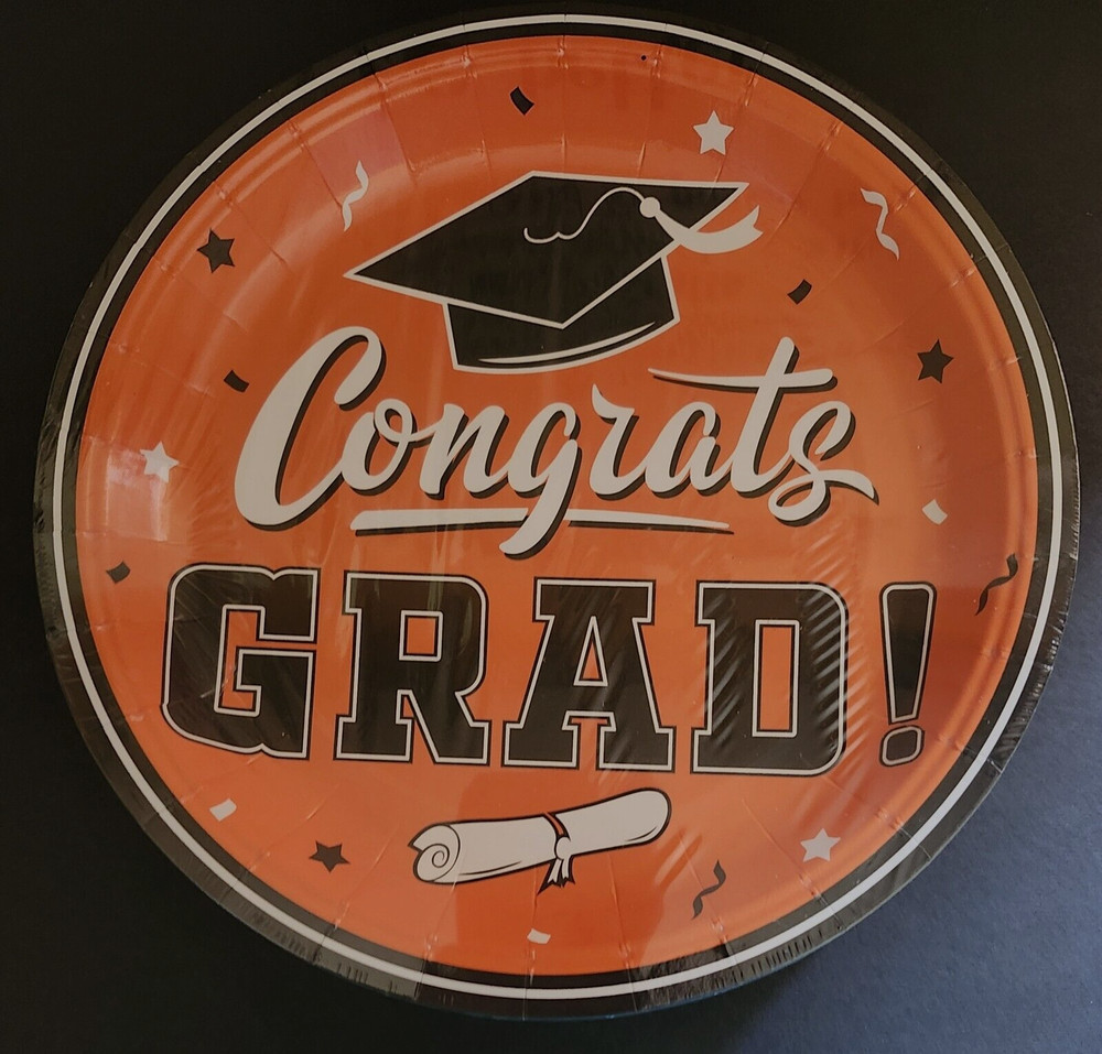 FREE 25 Orange Congrats GRAD Congratulations Graduation 2026 Dinner Plates New