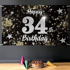 Happy 34th Birthday Decorations,34th Black & Silver Dream Star Large Birthday
