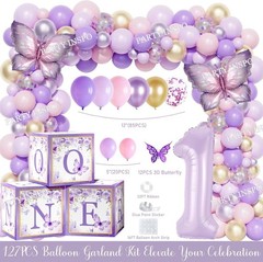 138pcs Purple Butterfly Birthday Decorations for Girl, 1st Birthday Decorations