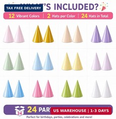 Pre-Assembled Party Hats for Kids, Birthday Hats for Kids & Adults