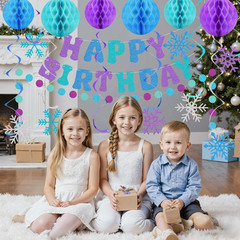 Snowflake Birthday Decorations for Girls, Glitter Happy Birthday Banner with Hon