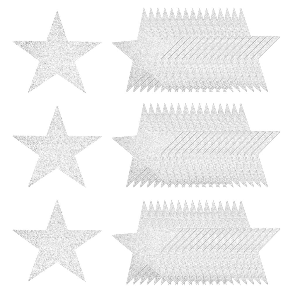 50 Pcs 11 Inch Double Printed Glitter Star Cutouts, Silver White