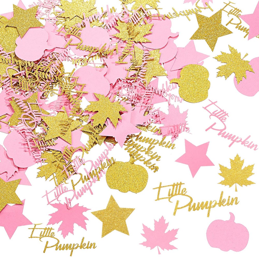 400 PCS Pink Gold Pumpkin Maple Leaf Confetti Fall Thanksgiving Table Decor