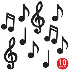 Mini Siluetas De Notas Musicales (Paquete De 10), 5.5″-10.25″, Negro