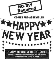 Katchon, Glitter Happy New Year Banner – 10 Feet No DIY | 2 Strings | New Years