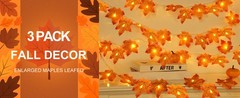 Timer&3 Pack – 30Ft Fall Decor Fall Garland with Lights Fall Decorations for