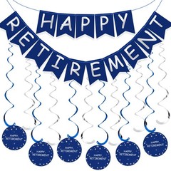 Retirement Party Decorations Blue Silver Happy Retirement Banner Swirls Kit