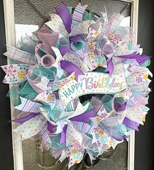 Happy Birthday Banner Party Front Door Deco Mesh Wreath Festive Sparkly Cheerful
