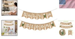 Elegant Baby in Bloom Burlap Banner: Flower Jute Bunting for Baby Showers