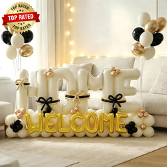 145Pcs Housewarming Party Decorations, 40Inch Beige Welcome Home Balloon Banner,