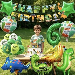 Dinosaur 6th Party Decorations for Boys Girls, Foil Green Star Number 6 Dinos…