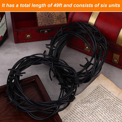 49 Foot Black Fake Rusted Barbed Wire Decoration 6 Pcs Halloween Plastic Faux Ba