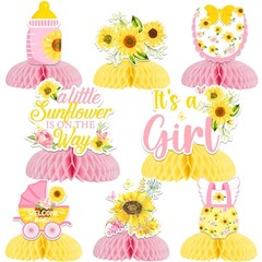 8 Pieces Sunflower Baby Shower Honeycomb Centerpieces, Pink Sun Flower Baby S…