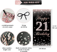 21St Birthday Rose Gold Banner Backdrop Decoration, Sturdy Fabric, Yard Sign Pho