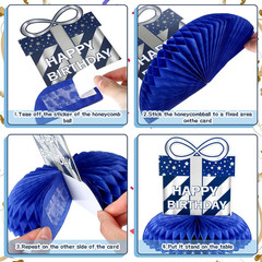 9 Pieces Blue and Silver Happy Birthday Party Decorations Birthday Table Centerp