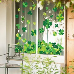 6 Sheets St. Patrick’ s Day Window Clings Window Decal Green Shamrock Clover Reu