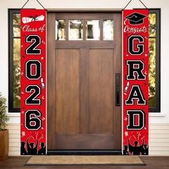 Graduation Decorations 2026 Porch Banner, Congrats 70.9 x 11.8 inches, Red