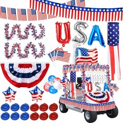 4th of July Kit, Patriotic Parade Golf Cart Decor – Foil Fringe Garland, Plea…