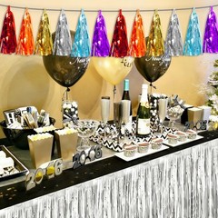 4P Lake Blue Orange-Red-Gold-Silver-Purple Tassel Banner Garland Metallic Foi…