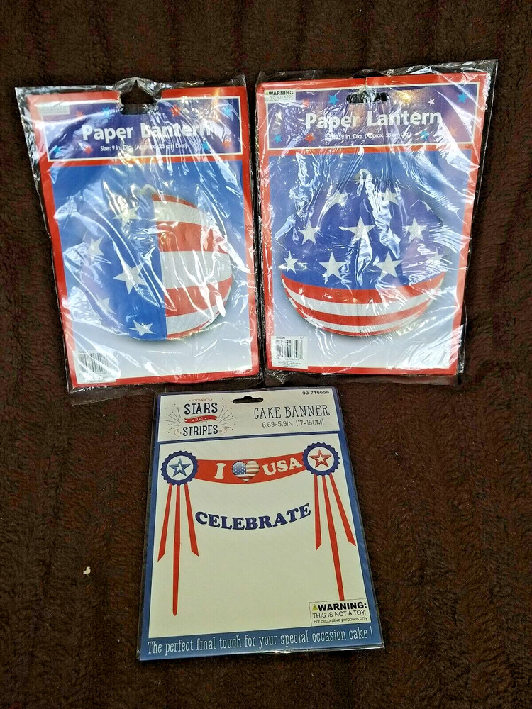 Holiday Patriotic July 4th Paper Lantern and Cake Banner Set