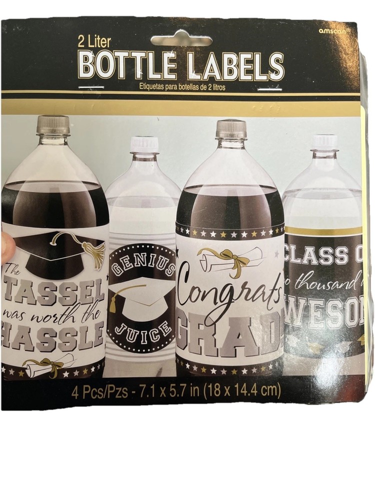 Graduation Beverage Soda 2 Liter Bottle Labels 4 Ct Awesome Grad Tassel Party