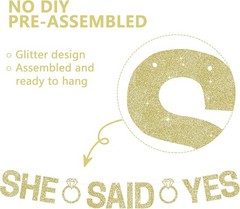 Pre-Strung Glitter Champagne Gold She Said Yes Banner Bridal Wedding Party Sign