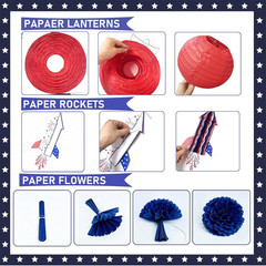 4Th of July Decorations Red White Blue Paper Lanterns Flower Tissue Pom Poms Fan