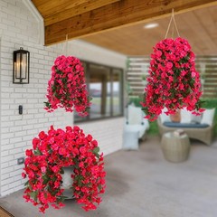 Sggvecsy Artificial Fake Hanging Flowers Plants for Outdoor 2Pcs, Rose Red